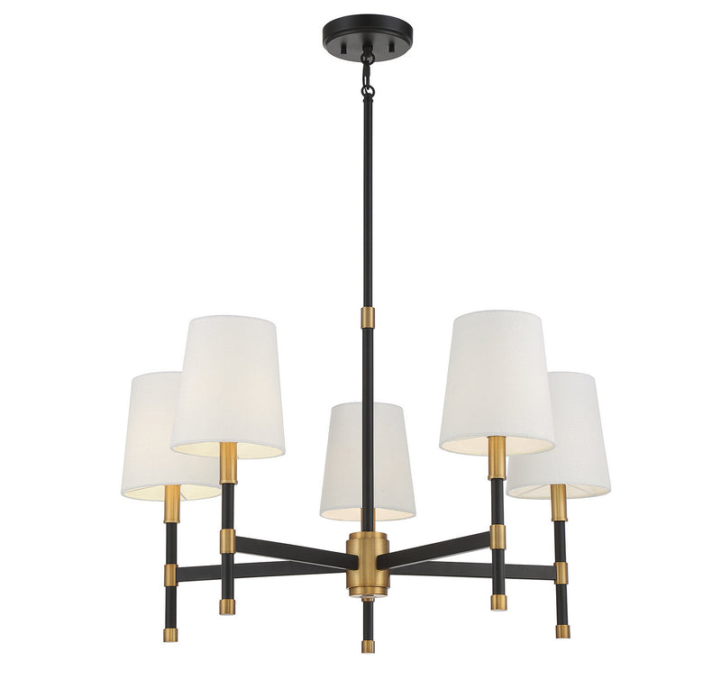 Five Light Chandelier<br /><span style="color:#4AB0CE;">Entrega: 4-10 dias en USA</span><br /><span style="color:#4AB0CE;font-size:60%;">PREGUNTE POR ENTREGA EN PANAMA</span><br />Collection: Brody<br />Finish: Matte Black with Warm Brass Accents
