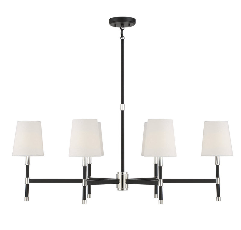 Six Light Linear Chandelier<br /><span style="color:#4AB0CE;">Entrega: 4-10 dias en USA</span><br /><span style="color:#4AB0CE;font-size:60%;">PREGUNTE POR ENTREGA EN PANAMA</span><br />Collection: Brody<br />Finish: Matte Black with Polished Nickel Ac...