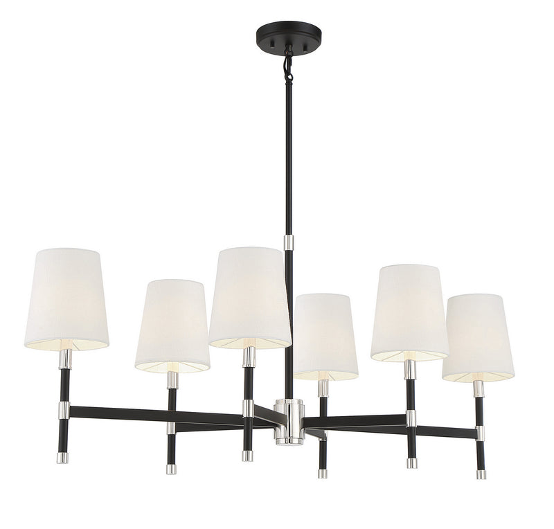 Six Light Linear Chandelier<br /><span style="color:#4AB0CE;">Entrega: 4-10 dias en USA</span><br /><span style="color:#4AB0CE;font-size:60%;">PREGUNTE POR ENTREGA EN PANAMA</span><br />Collection: Brody<br />Finish: Matte Black with Polished Nickel Ac...