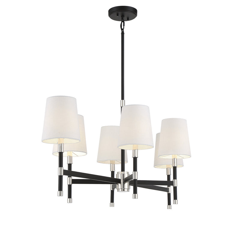 Six Light Linear Chandelier<br /><span style="color:#4AB0CE;">Entrega: 4-10 dias en USA</span><br /><span style="color:#4AB0CE;font-size:60%;">PREGUNTE POR ENTREGA EN PANAMA</span><br />Collection: Brody<br />Finish: Matte Black with Polished Nickel Ac...