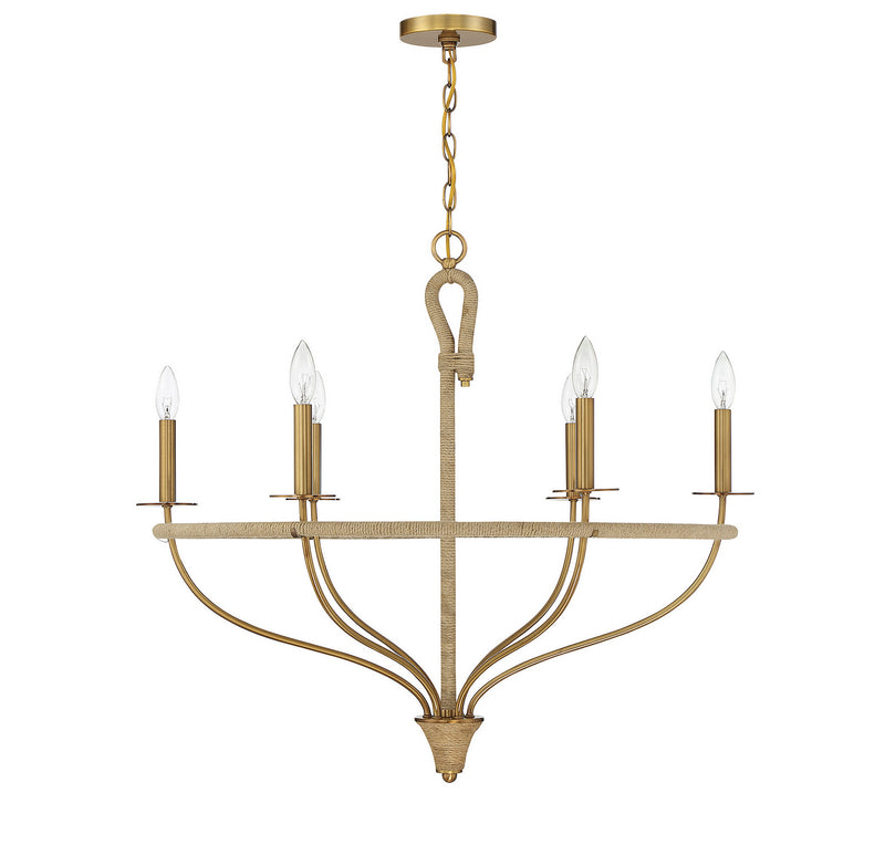 Six Light Chandelier<br /><span style="color:#4AB0CE;">Entrega: 4-10 dias en USA</span><br /><span style="color:#4AB0CE;font-size:60%;">PREGUNTE POR ENTREGA EN PANAMA</span><br />Collection: Charter<br />Finish: Warm Brass and Rope