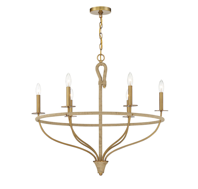 Six Light Chandelier<br /><span style="color:#4AB0CE;">Entrega: 4-10 dias en USA</span><br /><span style="color:#4AB0CE;font-size:60%;">PREGUNTE POR ENTREGA EN PANAMA</span><br />Collection: Charter<br />Finish: Warm Brass and Rope