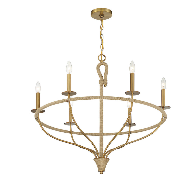 Six Light Chandelier<br /><span style="color:#4AB0CE;">Entrega: 4-10 dias en USA</span><br /><span style="color:#4AB0CE;font-size:60%;">PREGUNTE POR ENTREGA EN PANAMA</span><br />Collection: Charter<br />Finish: Warm Brass and Rope