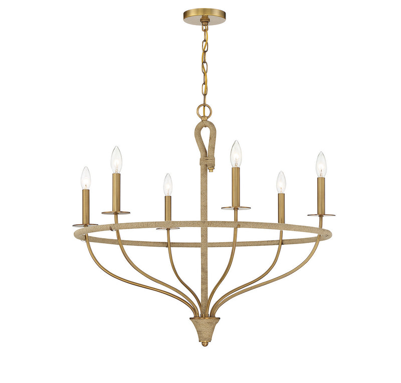 Six Light Chandelier<br /><span style="color:#4AB0CE;">Entrega: 4-10 dias en USA</span><br /><span style="color:#4AB0CE;font-size:60%;">PREGUNTE POR ENTREGA EN PANAMA</span><br />Collection: Charter<br />Finish: Warm Brass and Rope