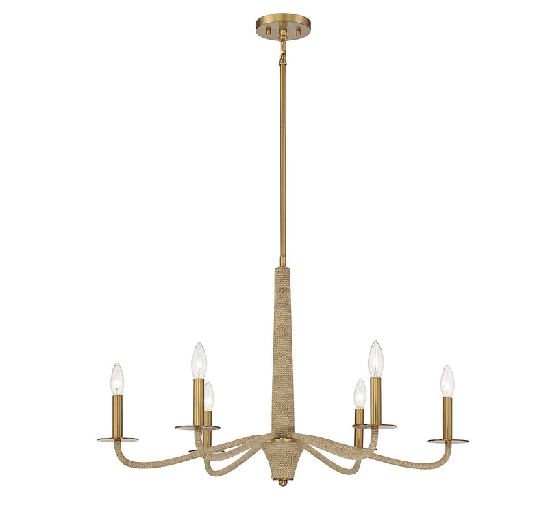 Six Light Chandelier<br /><span style="color:#4AB0CE;">Entrega: 4-10 dias en USA</span><br /><span style="color:#4AB0CE;font-size:60%;">PREGUNTE POR ENTREGA EN PANAMA</span><br />Collection: Cannon<br />Finish: Warm Brass and Rope