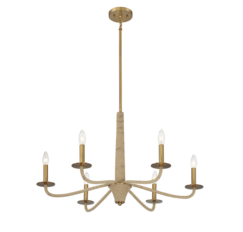 Six Light Chandelier<br /><span style="color:#4AB0CE;">Entrega: 4-10 dias en USA</span><br /><span style="color:#4AB0CE;font-size:60%;">PREGUNTE POR ENTREGA EN PANAMA</span><br />Collection: Cannon<br />Finish: Warm Brass and Rope