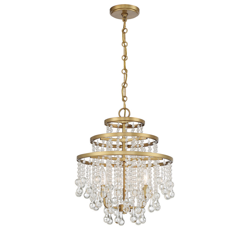 Three Light Mini Chandelier<br /><span style="color:#4AB0CE;">Entrega: 4-10 dias en USA</span><br /><span style="color:#4AB0CE;font-size:60%;">PREGUNTE POR ENTREGA EN PANAMA</span><br />Collection: Luna<br />Finish: Warm Brass