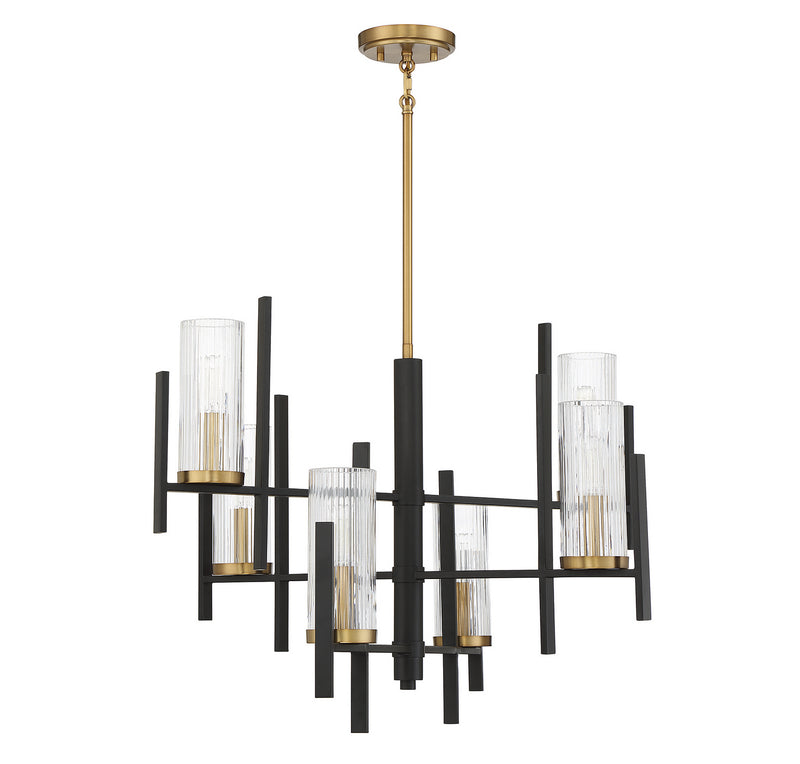 Six Light Chandelier<br /><span style="color:#4AB0CE;">Entrega: 4-10 dias en USA</span><br /><span style="color:#4AB0CE;font-size:60%;">PREGUNTE POR ENTREGA EN PANAMA</span><br />Collection: Midland<br />Finish: Matte Black with Warm Brass Accents