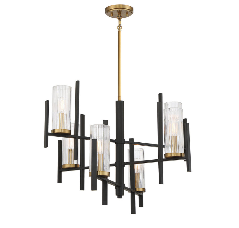 Six Light Chandelier<br /><span style="color:#4AB0CE;">Entrega: 4-10 dias en USA</span><br /><span style="color:#4AB0CE;font-size:60%;">PREGUNTE POR ENTREGA EN PANAMA</span><br />Collection: Midland<br />Finish: Matte Black with Warm Brass Accents