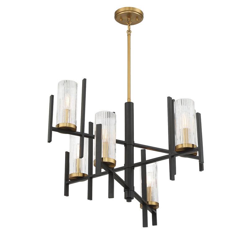 Six Light Chandelier<br /><span style="color:#4AB0CE;">Entrega: 4-10 dias en USA</span><br /><span style="color:#4AB0CE;font-size:60%;">PREGUNTE POR ENTREGA EN PANAMA</span><br />Collection: Midland<br />Finish: Matte Black with Warm Brass Accents