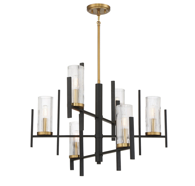 Six Light Chandelier<br /><span style="color:#4AB0CE;">Entrega: 4-10 dias en USA</span><br /><span style="color:#4AB0CE;font-size:60%;">PREGUNTE POR ENTREGA EN PANAMA</span><br />Collection: Midland<br />Finish: Matte Black with Warm Brass Accents