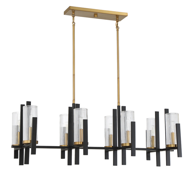 Eight Light Linear Chandelier<br /><span style="color:#4AB0CE;">Entrega: 4-10 dias en USA</span><br /><span style="color:#4AB0CE;font-size:60%;">PREGUNTE POR ENTREGA EN PANAMA</span><br />Collection: Midland<br />Finish: Matte Black with Warm Brass Acc...