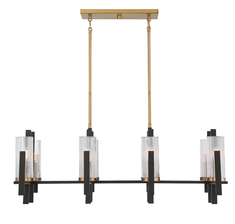 Eight Light Linear Chandelier<br /><span style="color:#4AB0CE;">Entrega: 4-10 dias en USA</span><br /><span style="color:#4AB0CE;font-size:60%;">PREGUNTE POR ENTREGA EN PANAMA</span><br />Collection: Midland<br />Finish: Matte Black with Warm Brass Acc...