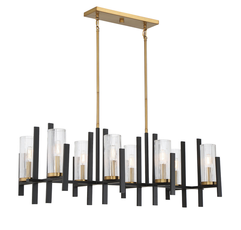 Eight Light Linear Chandelier<br /><span style="color:#4AB0CE;">Entrega: 4-10 dias en USA</span><br /><span style="color:#4AB0CE;font-size:60%;">PREGUNTE POR ENTREGA EN PANAMA</span><br />Collection: Midland<br />Finish: Matte Black with Warm Brass Acc...