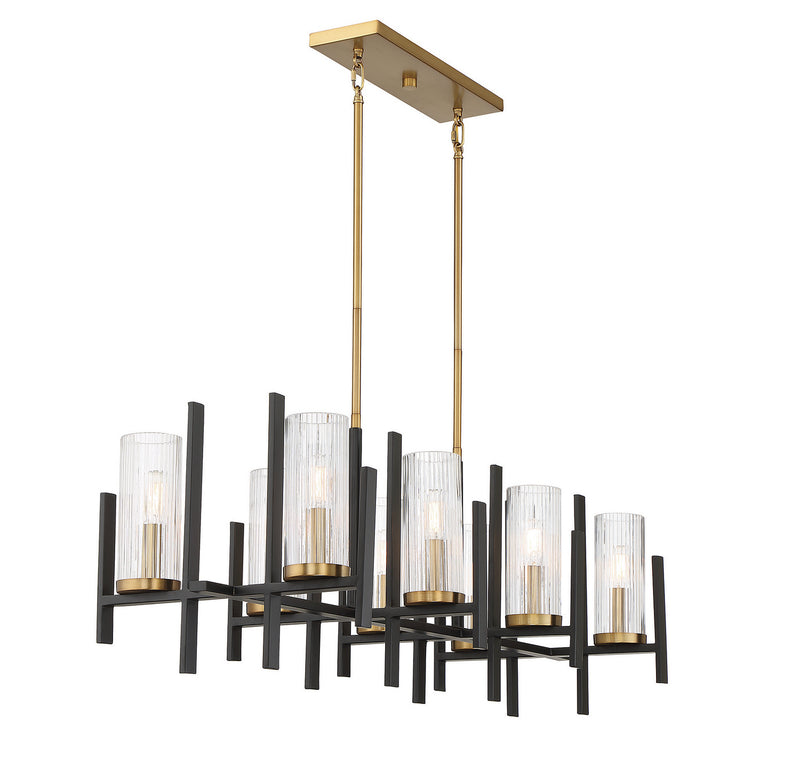 Savoy House - 1-1907-8-143 - Eight Light Linear Chandelier - Midland - Matte Black with Warm Brass