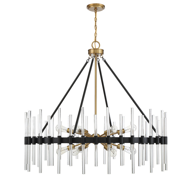 12 Light Chandelier<br /><span style="color:#4AB0CE;">Entrega: 4-10 dias en USA</span><br /><span style="color:#4AB0CE;font-size:60%;">PREGUNTE POR ENTREGA EN PANAMA</span><br />Collection: Santiago<br />Finish: Matte Black with Warm Brass Accents