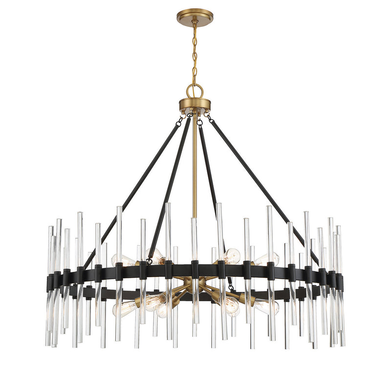 12 Light Chandelier<br /><span style="color:#4AB0CE;">Entrega: 4-10 dias en USA</span><br /><span style="color:#4AB0CE;font-size:60%;">PREGUNTE POR ENTREGA EN PANAMA</span><br />Collection: Santiago<br />Finish: Matte Black with Warm Brass Accents