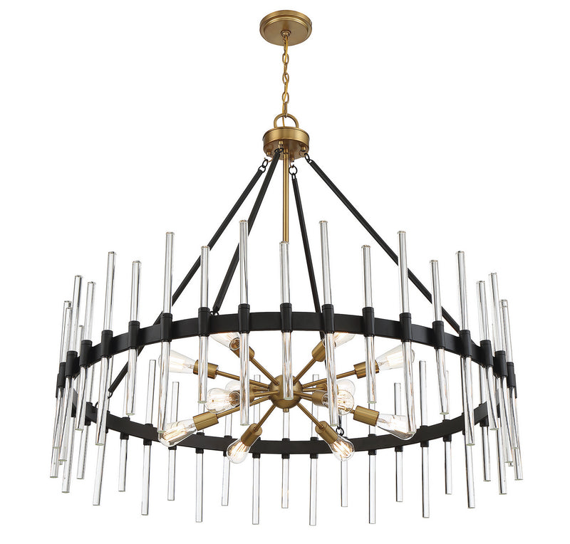 12 Light Chandelier<br /><span style="color:#4AB0CE;">Entrega: 4-10 dias en USA</span><br /><span style="color:#4AB0CE;font-size:60%;">PREGUNTE POR ENTREGA EN PANAMA</span><br />Collection: Santiago<br />Finish: Matte Black with Warm Brass Accents