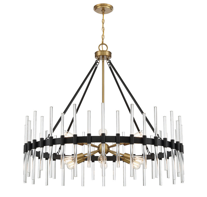 12 Light Chandelier<br /><span style="color:#4AB0CE;">Entrega: 4-10 dias en USA</span><br /><span style="color:#4AB0CE;font-size:60%;">PREGUNTE POR ENTREGA EN PANAMA</span><br />Collection: Santiago<br />Finish: Matte Black with Warm Brass Accents