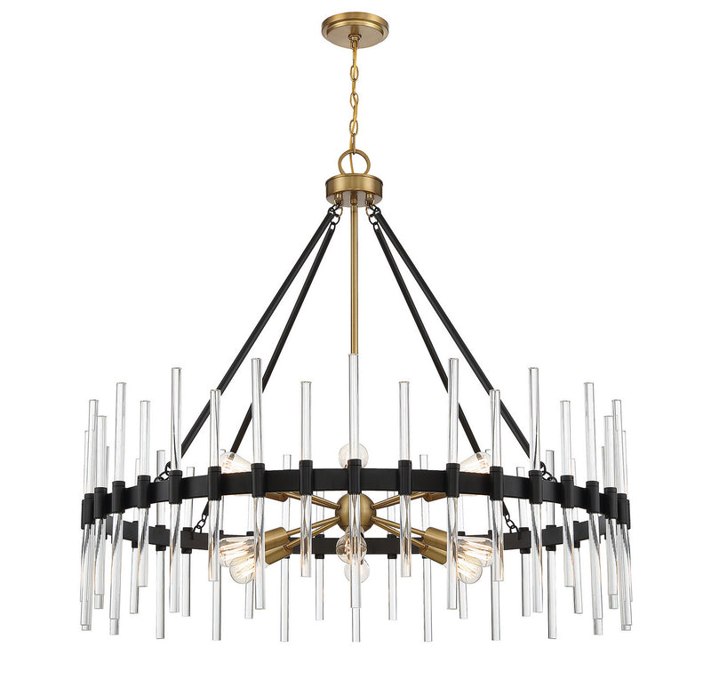 12 Light Chandelier<br /><span style="color:#4AB0CE;">Entrega: 4-10 dias en USA</span><br /><span style="color:#4AB0CE;font-size:60%;">PREGUNTE POR ENTREGA EN PANAMA</span><br />Collection: Santiago<br />Finish: Matte Black with Warm Brass Accents