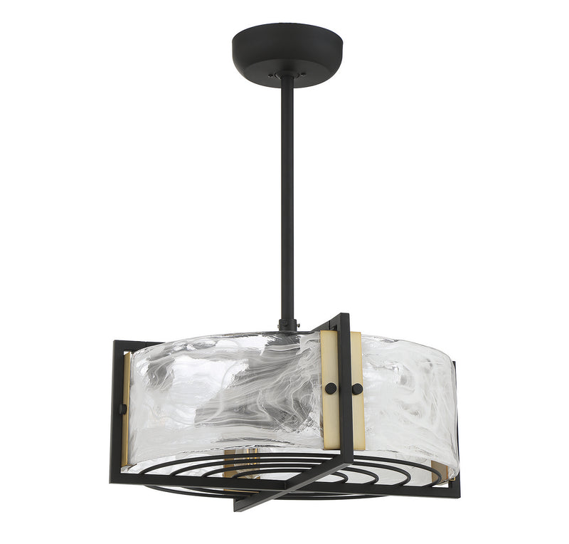 Four Light Fan D'lier<br /><span style="color:#4AB0CE;">Entrega: 4-10 dias en USA</span><br /><span style="color:#4AB0CE;font-size:60%;">PREGUNTE POR ENTREGA EN PANAMA</span><br />Collection: Hayward<br />Finish: Matte Black with Warm Brass Accents