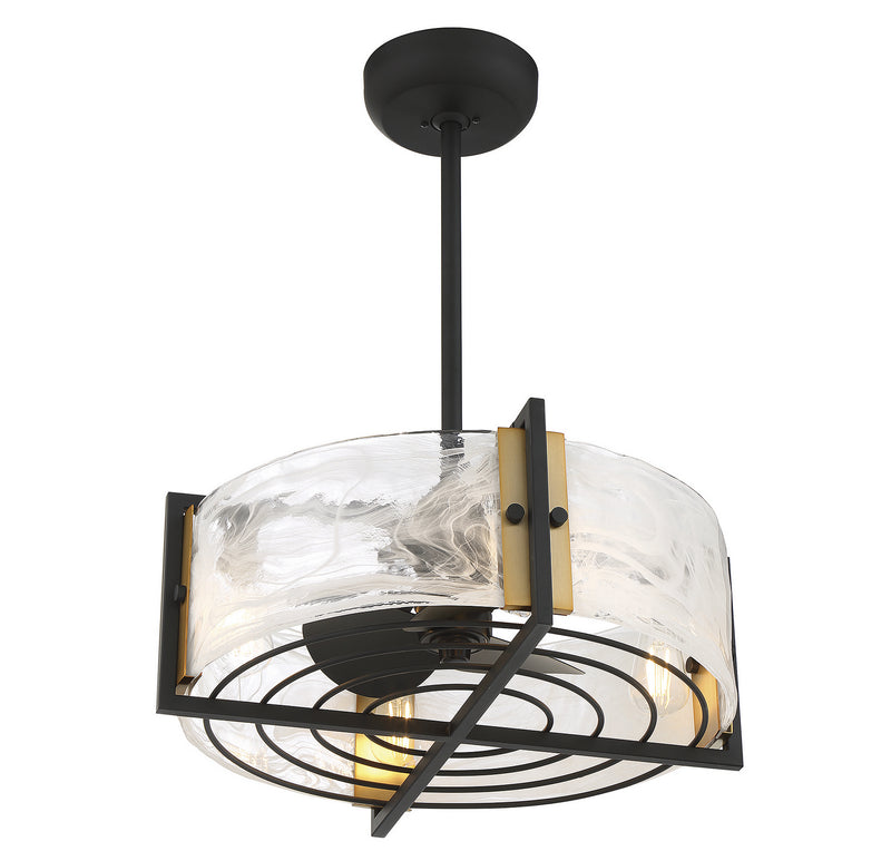 Four Light Fan D'lier<br /><span style="color:#4AB0CE;">Entrega: 4-10 dias en USA</span><br /><span style="color:#4AB0CE;font-size:60%;">PREGUNTE POR ENTREGA EN PANAMA</span><br />Collection: Hayward<br />Finish: Matte Black with Warm Brass Accents