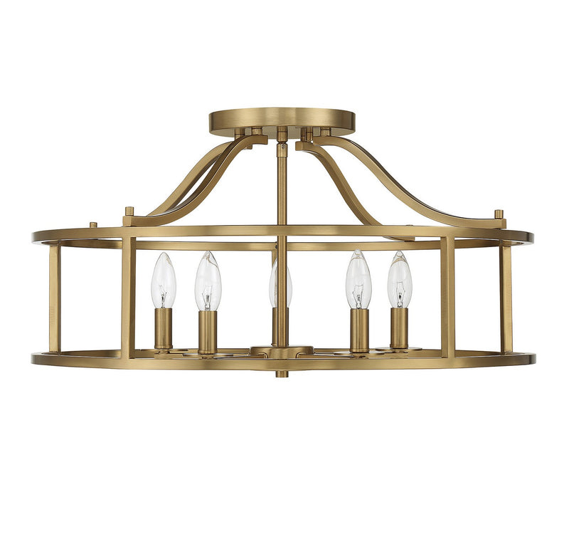 Five Light Semi Flush Mount<br /><span style="color:#4AB0CE;">Entrega: 4-10 dias en USA</span><br /><span style="color:#4AB0CE;font-size:60%;">PREGUNTE POR ENTREGA EN PANAMA</span><br />Collection: Stockton<br />Finish: Warm Brass