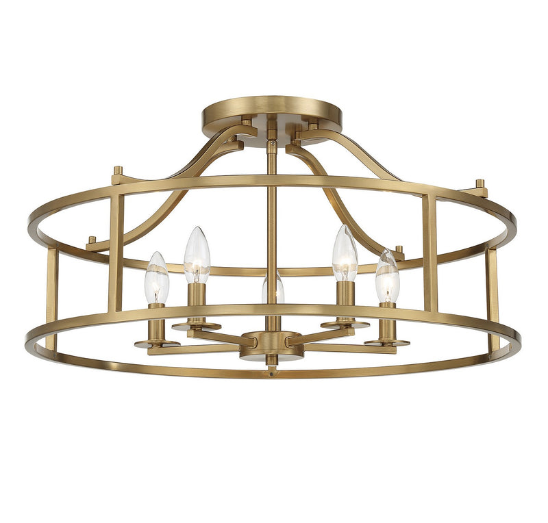 Five Light Semi Flush Mount<br /><span style="color:#4AB0CE;">Entrega: 4-10 dias en USA</span><br /><span style="color:#4AB0CE;font-size:60%;">PREGUNTE POR ENTREGA EN PANAMA</span><br />Collection: Stockton<br />Finish: Warm Brass