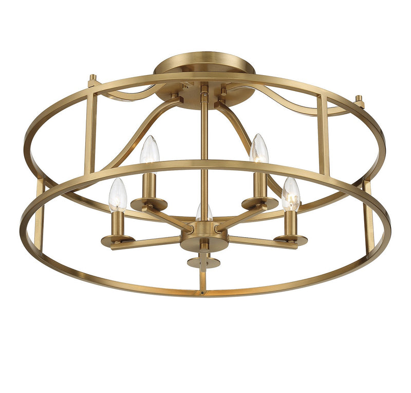 Five Light Semi Flush Mount<br /><span style="color:#4AB0CE;">Entrega: 4-10 dias en USA</span><br /><span style="color:#4AB0CE;font-size:60%;">PREGUNTE POR ENTREGA EN PANAMA</span><br />Collection: Stockton<br />Finish: Warm Brass