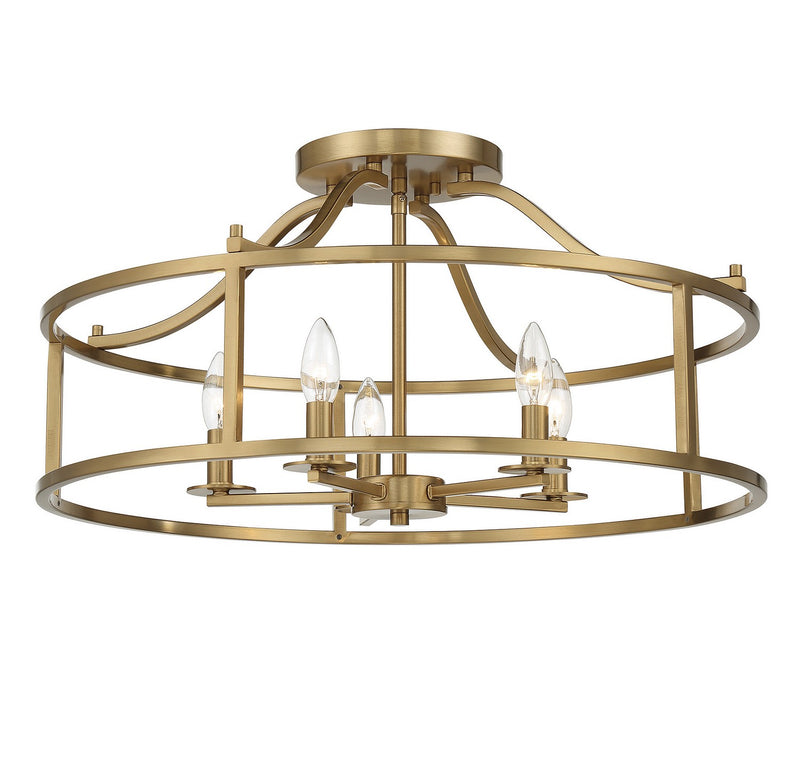 Five Light Semi Flush Mount<br /><span style="color:#4AB0CE;">Entrega: 4-10 dias en USA</span><br /><span style="color:#4AB0CE;font-size:60%;">PREGUNTE POR ENTREGA EN PANAMA</span><br />Collection: Stockton<br />Finish: Warm Brass