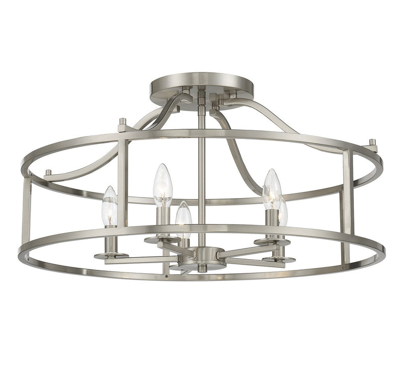 Five Light Semi Flush Mount<br /><span style="color:#4AB0CE;">Entrega: 4-10 dias en USA</span><br /><span style="color:#4AB0CE;font-size:60%;">PREGUNTE POR ENTREGA EN PANAMA</span><br />Collection: Stockton<br />Finish: Satin Nickel