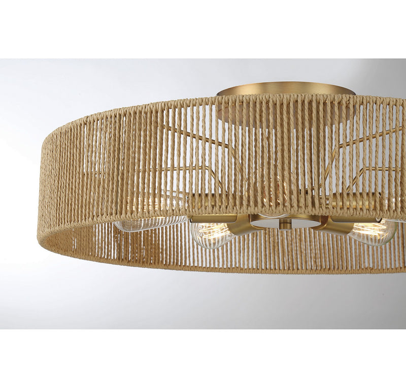 Savoy House - 6-1682-5-320 - Five Light Semi Flush Mount - Ashe - Warm Brass and Rope