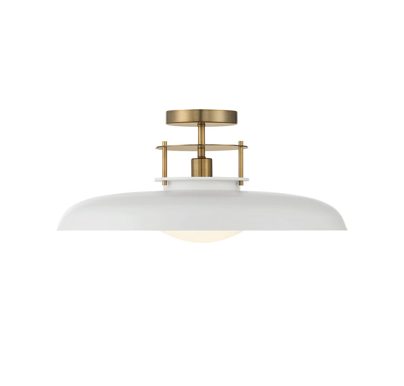 One Light Semi-Flush Mount<br /><span style="color:#4AB0CE;">Entrega: 4-10 dias en USA</span><br /><span style="color:#4AB0CE;font-size:60%;">PREGUNTE POR ENTREGA EN PANAMA</span><br />Collection: Gavin<br />Finish: White with Warm Brass Accents