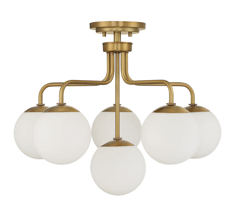 Six Light Semi-Flush Mount<br /><span style="color:#4AB0CE;">Entrega: 4-10 dias en USA</span><br /><span style="color:#4AB0CE;font-size:60%;">PREGUNTE POR ENTREGA EN PANAMA</span><br />Collection: Marco<br />Finish: Warm Brass