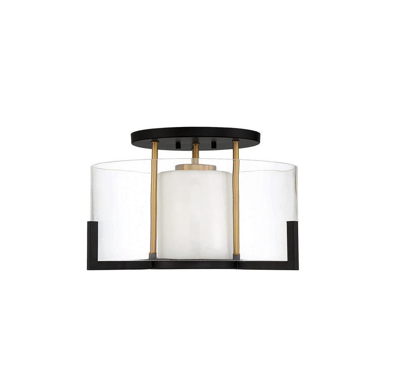 One Light Semi-Flush Mount<br /><span style="color:#4AB0CE;">Entrega: 4-10 dias en USA</span><br /><span style="color:#4AB0CE;font-size:60%;">PREGUNTE POR ENTREGA EN PANAMA</span><br />Collection: Eaton<br />Finish: Matte Black with Warm Brass Accents