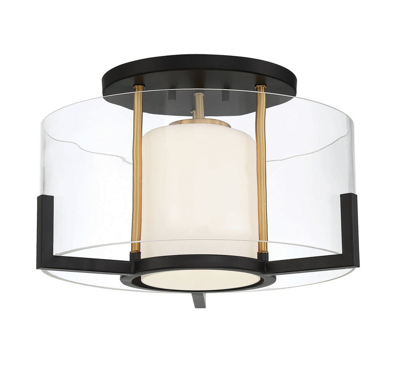 One Light Semi-Flush Mount<br /><span style="color:#4AB0CE;">Entrega: 4-10 dias en USA</span><br /><span style="color:#4AB0CE;font-size:60%;">PREGUNTE POR ENTREGA EN PANAMA</span><br />Collection: Eaton<br />Finish: Matte Black with Warm Brass Accents