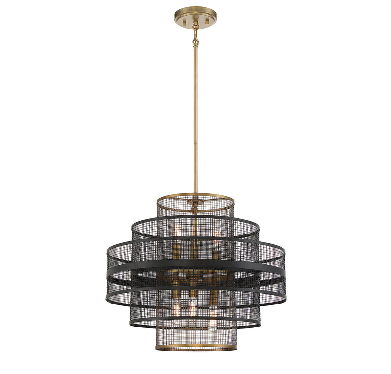 Six Light Pendant<br /><span style="color:#4AB0CE;">Entrega: 4-10 dias en USA</span><br /><span style="color:#4AB0CE;font-size:60%;">PREGUNTE POR ENTREGA EN PANAMA</span><br />Collection: Kelvin<br />Finish: Matte Black with Warm Brass Accents