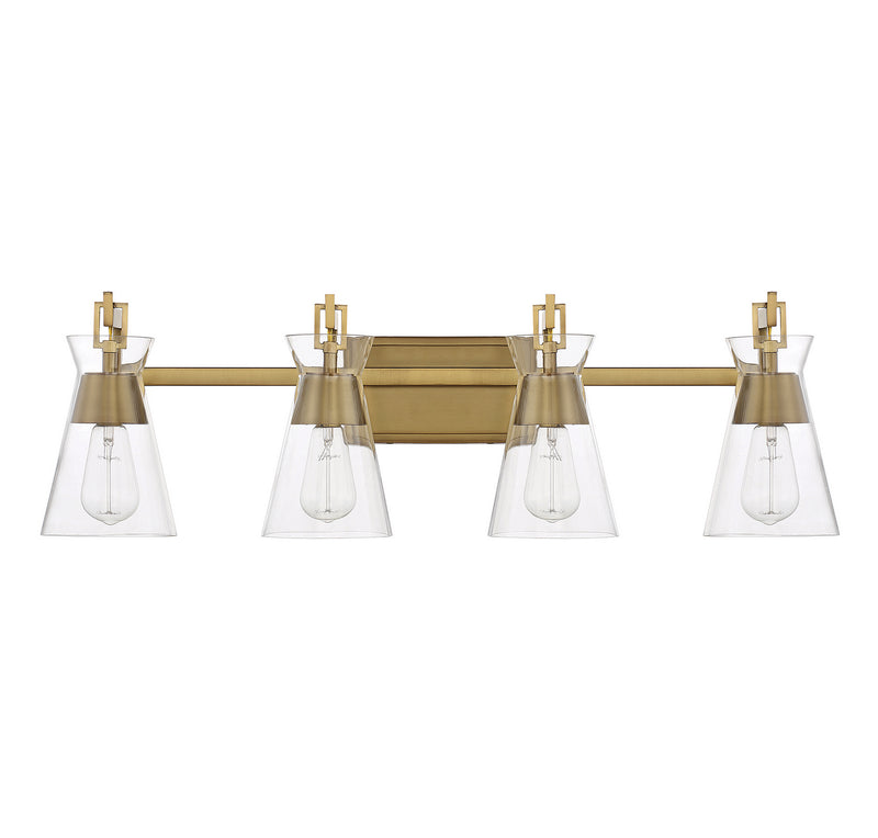 Four Light Bathroom Vanity<br /><span style="color:#4AB0CE;">Entrega: 4-10 dias en USA</span><br /><span style="color:#4AB0CE;font-size:60%;">PREGUNTE POR ENTREGA EN PANAMA</span><br />Collection: Lakewood<br />Finish: Warm Brass