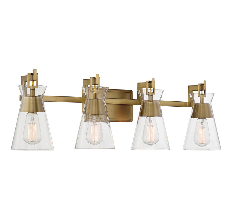Four Light Bathroom Vanity<br /><span style="color:#4AB0CE;">Entrega: 4-10 dias en USA</span><br /><span style="color:#4AB0CE;font-size:60%;">PREGUNTE POR ENTREGA EN PANAMA</span><br />Collection: Lakewood<br />Finish: Warm Brass