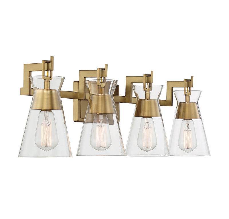 Four Light Bathroom Vanity<br /><span style="color:#4AB0CE;">Entrega: 4-10 dias en USA</span><br /><span style="color:#4AB0CE;font-size:60%;">PREGUNTE POR ENTREGA EN PANAMA</span><br />Collection: Lakewood<br />Finish: Warm Brass