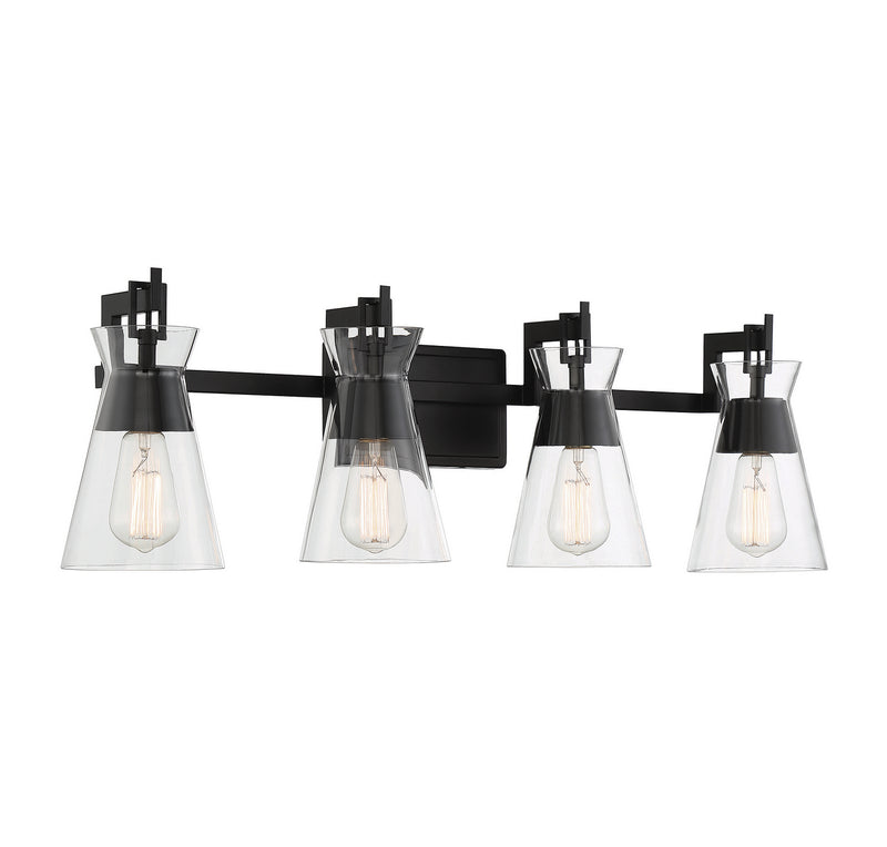 Four Light Bathroom Vanity<br /><span style="color:#4AB0CE;">Entrega: 4-10 dias en USA</span><br /><span style="color:#4AB0CE;font-size:60%;">PREGUNTE POR ENTREGA EN PANAMA</span><br />Collection: Lakewood<br />Finish: Matte Black