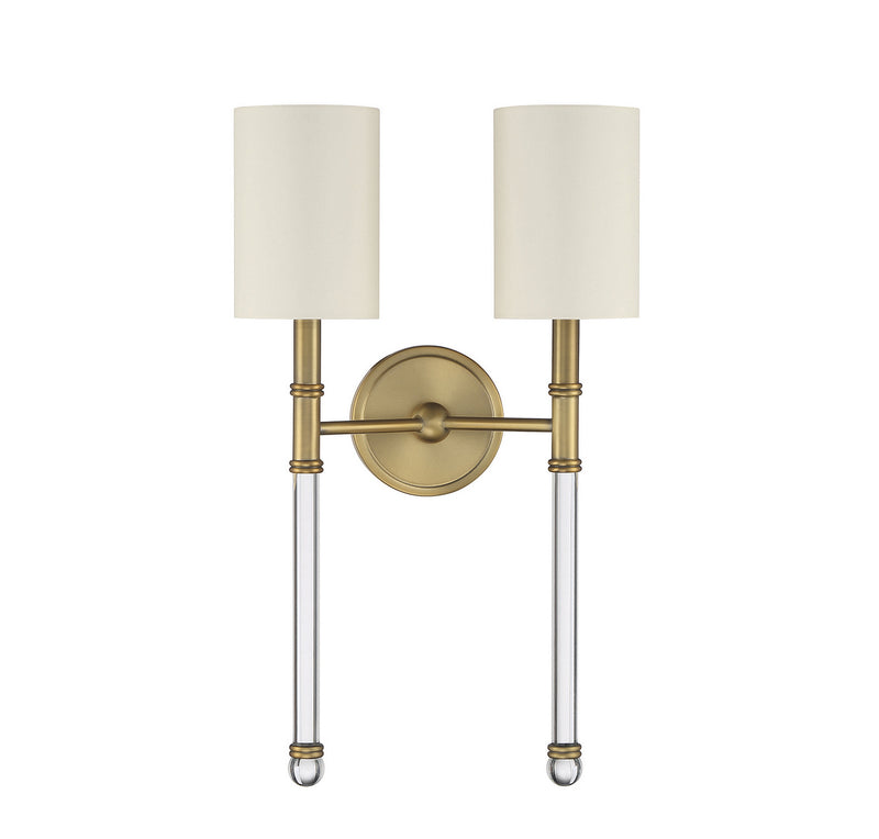 Two Light Wall Sconce<br /><span style="color:#4AB0CE;">Entrega: 4-10 dias en USA</span><br /><span style="color:#4AB0CE;font-size:60%;">PREGUNTE POR ENTREGA EN PANAMA</span><br />Collection: Fremont<br />Finish: Warm Brass