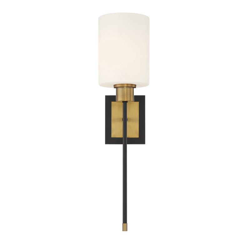 One Light Wall Sconce<br /><span style="color:#4AB0CE;">Entrega: 4-10 dias en USA</span><br /><span style="color:#4AB0CE;font-size:60%;">PREGUNTE POR ENTREGA EN PANAMA</span><br />Collection: Alvara<br />Finish: Matte Black with Warm Brass Accents