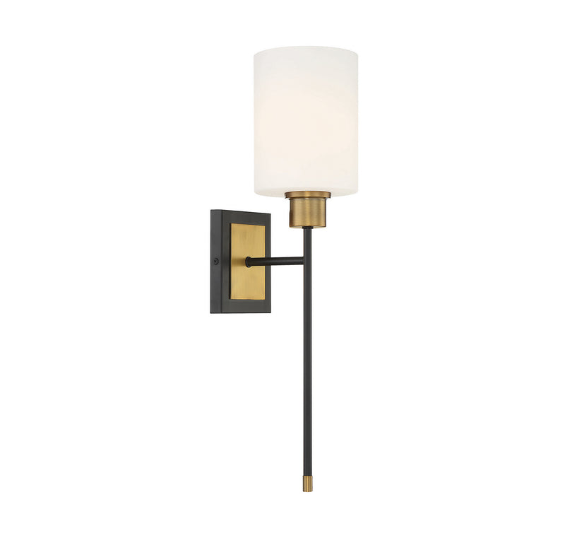 One Light Wall Sconce<br /><span style="color:#4AB0CE;">Entrega: 4-10 dias en USA</span><br /><span style="color:#4AB0CE;font-size:60%;">PREGUNTE POR ENTREGA EN PANAMA</span><br />Collection: Alvara<br />Finish: Matte Black with Warm Brass Accents