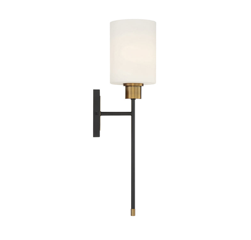 One Light Wall Sconce<br /><span style="color:#4AB0CE;">Entrega: 4-10 dias en USA</span><br /><span style="color:#4AB0CE;font-size:60%;">PREGUNTE POR ENTREGA EN PANAMA</span><br />Collection: Alvara<br />Finish: Matte Black with Warm Brass Accents