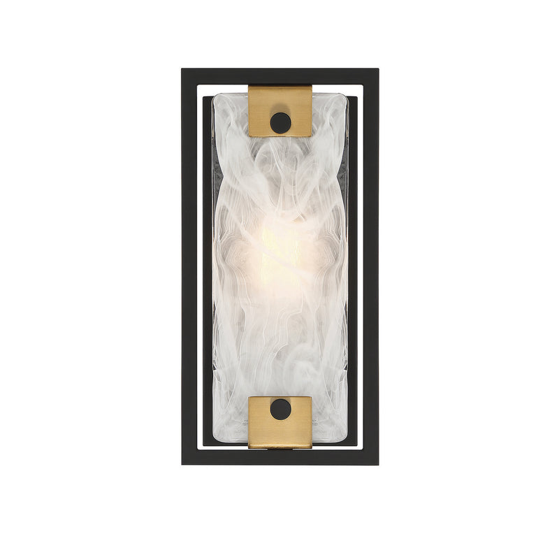 One Light Wall Sconce<br /><span style="color:#4AB0CE;">Entrega: 4-10 dias en USA</span><br /><span style="color:#4AB0CE;font-size:60%;">PREGUNTE POR ENTREGA EN PANAMA</span><br />Collection: Hayward<br />Finish: Matte Black with Warm Brass Accents