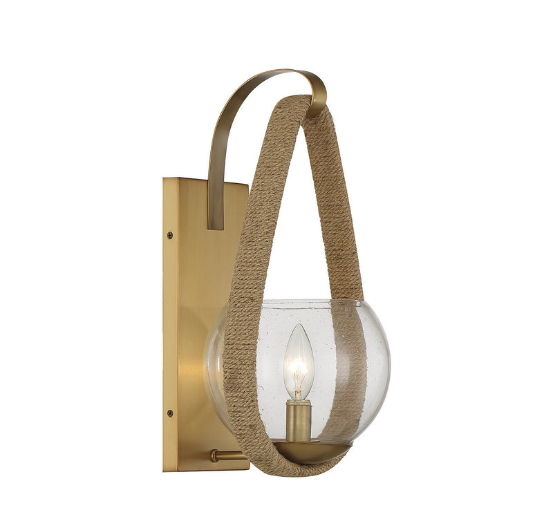 One Light Wall Sconce<br /><span style="color:#4AB0CE;">Entrega: 4-10 dias en USA</span><br /><span style="color:#4AB0CE;font-size:60%;">PREGUNTE POR ENTREGA EN PANAMA</span><br />Collection: Ashe<br />Finish: Warm Brass and Rope