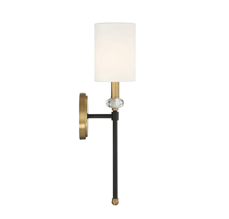 One Light Wall Sconce<br /><span style="color:#4AB0CE;">Entrega: 4-10 dias en USA</span><br /><span style="color:#4AB0CE;font-size:60%;">PREGUNTE POR ENTREGA EN PANAMA</span><br />Collection: Tivoli<br />Finish: Matte Black with Warm Brass Accents