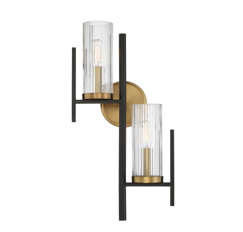 Two Light Wall Sconce<br /><span style="color:#4AB0CE;">Entrega: 4-10 dias en USA</span><br /><span style="color:#4AB0CE;font-size:60%;">PREGUNTE POR ENTREGA EN PANAMA</span><br />Collection: Midland<br />Finish: Matte Black with Warm Brass Accents