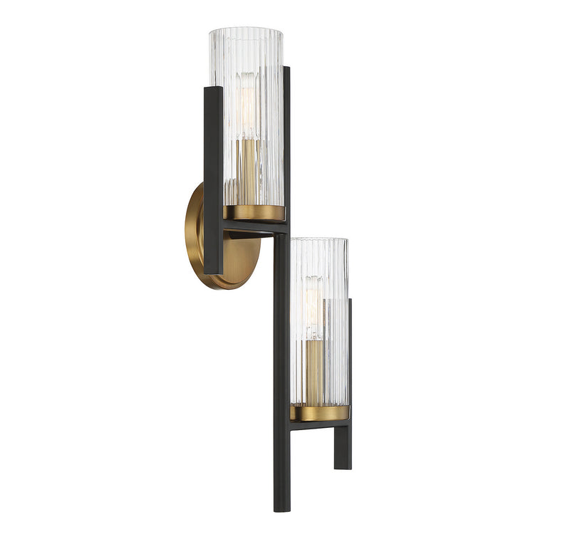 Two Light Wall Sconce<br /><span style="color:#4AB0CE;">Entrega: 4-10 dias en USA</span><br /><span style="color:#4AB0CE;font-size:60%;">PREGUNTE POR ENTREGA EN PANAMA</span><br />Collection: Midland<br />Finish: Matte Black with Warm Brass Accents